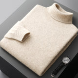 Men's high collar pullover sweater for autumn and winter, loose knit base sweater for men