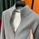 Cardigan stand up collar sweater men's autumn and winter thick lazy style knitted sweater for men's zipper thread outerwear