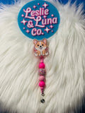 Sitting Corgi Beaded Badge Reel