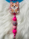 Sitting Corgi Beaded Badge Reel