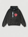 Vintage Heart Print Fleece Hoodie