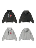 Vintage Heart Print Fleece Hoodie