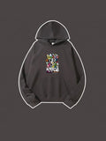 Men Colorful Doodle Letter Printed Cotton Hoodie