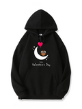 Valentine's Day Owl Love Print Cotton Hoodie