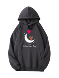 Valentine's Day Owl Love Print Cotton Hoodie