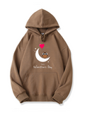 Valentine's Day Owl Love Print Cotton Hoodie