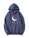 Valentine's Day Owl Love Print Cotton Hoodie