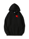 Love Puzzle Heart Print Cotton Hoodie for Valentine's Day