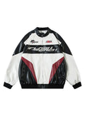 Fashionable Letter & Racing Car Printed Faux Leather Jacket for Men Emma Bridess