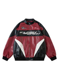 Fashionable Letter & Racing Car Printed Faux Leather Jacket for Men Emma Bridess