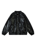 Vintage Letter Printed Zipper Faux Leather Jacket for Men Emma Bridess