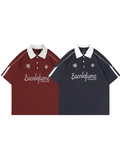 Letter Graphic Half Button Polo Shirt