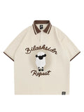 Sheep Letter Slogan Button Polo Shirt