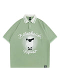 Sheep Letter Slogan Button Polo Shirt