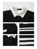 Embroidery Striped Long Sleeve Polo Sweatshirt