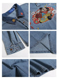 Vintage Denim Polo Shirt Embroidered Cartoon