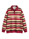 Retro Striped Polo Letter Printed Sweatshirt