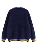 Striped Polo Neck Loose Long Sleeve Women Sweater