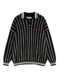 Striped Drop Shoulder Polo Neck Front Sweater