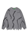 Men's Letter Embroidered Distressed Hole Casual Knit Sweater