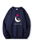 Valentine's Day Owl Love Print Cotton Sweatshirt