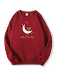 Valentine's Day Owl Love Print Cotton Sweatshirt