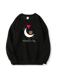 Valentine's Day Owl Love Print Cotton Sweatshirt