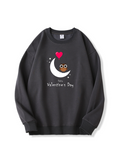 Valentine's Day Owl Love Print Cotton Sweatshirt