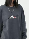 Paper Plane Heart Print Cotton Sweatshirt for Valentine's Day