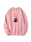 Valentine's Day Black Kitty Love Printed Cotton Sweatshirt