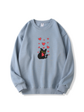 Valentine's Day Black Kitty Love Printed Cotton Sweatshirt