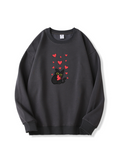 Valentine's Day Black Kitty Love Printed Cotton Sweatshirt