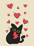 Valentine's Day Black Kitty Love Printed Cotton Sweatshirt