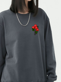 Red Rose Printed Cotton Sweatshirt for Valentine's Day