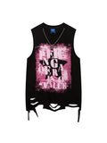 Necklace Ripped Letter Vest Tees