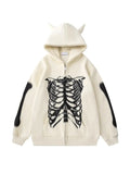 Gothic Devil Horn Skull Zip Up Hoodie