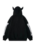 Gothic Devil Horn Skull Zip Up Hoodie